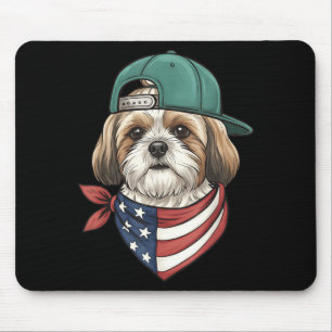 Alfombrilla De Ratón Perrito Shih Tzu con bandera americana - Perro pat