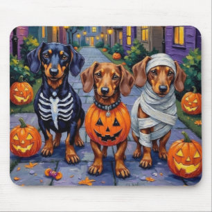 Alfombrilla De Ratón Perritos Dachshund pidiendo dulces en Halloween