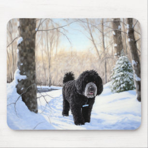 Alfombrilla De Ratón Perro acuático portugués deja que nieve Navidades