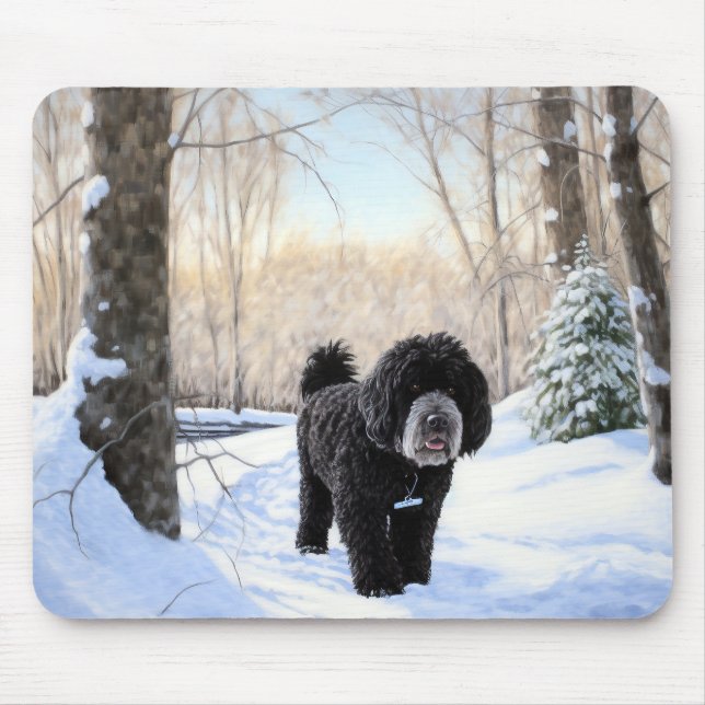 Alfombrilla De Ratón Perro acuático portugués deja que nieve Navidades (Frente)