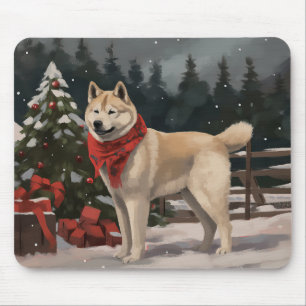 Alfombrilla De Ratón Perro Akita en Navidad con Nieve