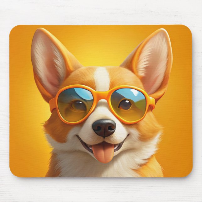 Alfombrilla De Ratón Perro amarillo lindo con 🕶️ (Frente)
