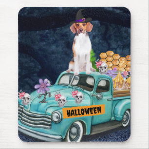Alfombrilla De Ratón Perro Beagle Camión de Halloween Noche Espeluznant