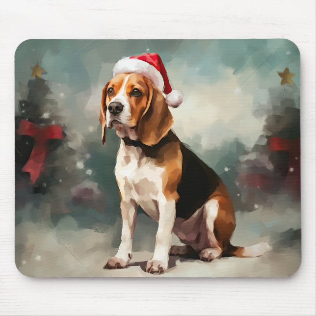 Alfombrilla De Ratón Perro Beagle en Navidad de Nieve  (Frente)
