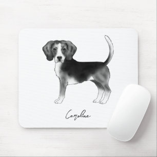 Alfombrilla De Ratón Perro Beagle Lindo en Blanco y Negro con Nombre Pe