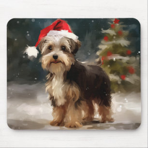 Alfombrilla De Ratón Perro Biewer Terrier en Navidad con nieve