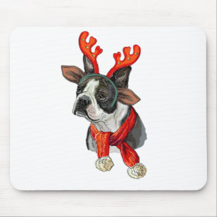 Alfombrilla De Ratón Perro Boston terrier de Navidad