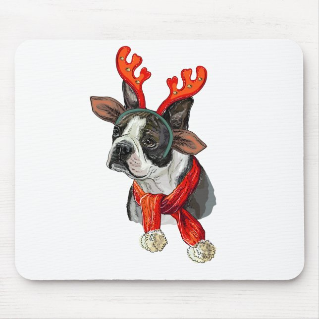 Alfombrilla De Ratón Perro Boston terrier de Navidad (Frente)