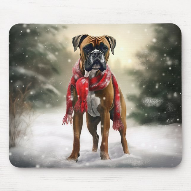 Alfombrilla De Ratón Perro Boxer en Navidades de Nieve (Frente)