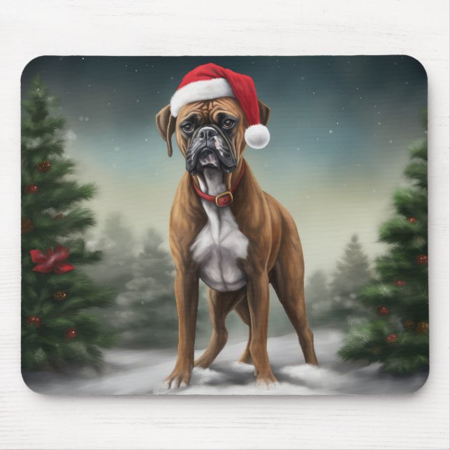 Alfombrilla De Ratón Perro Boxer en Navidades de Nieve (Frente)