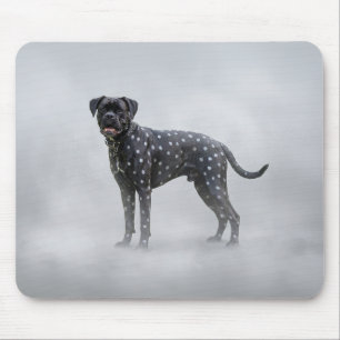 Alfombrilla De Ratón Perro Boxer Negro de Fantasía con Lunares Plateado