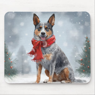 Alfombrilla De Ratón Perro Boyero Australiano en Navidad con Nieve 