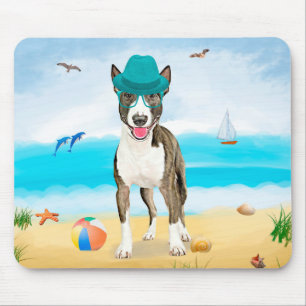 Alfombrilla De Ratón Perro Bull Terrier en la playa
