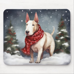 Alfombrilla De Ratón Perro Bull Terrier en Navidad de Nieve