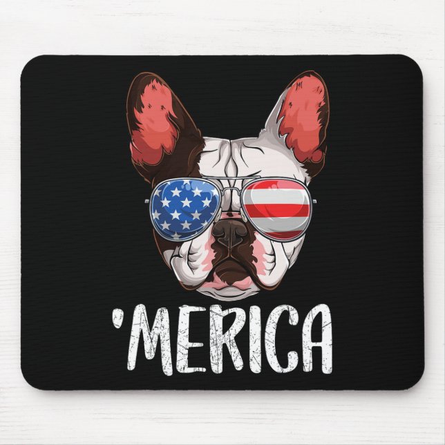 Alfombrilla De Ratón Perro Bulldog Francés 4 De Julio Bandera Estadouni (Frente)