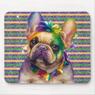 ALFOMBRILLA DE RATÓN PERRO BULLDOG FRANCÉS DE MARDI GRAS EN ACUARELA LI