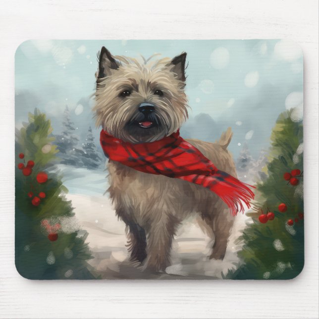 Alfombrilla De Ratón Perro Cairn Terrier en Navidades de la Nieve (Frente)