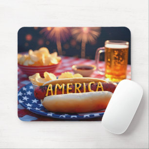 Alfombrilla De Ratón Perro caliente americano y cerveza