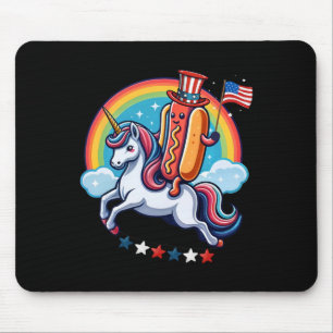 Alfombrilla De Ratón Perro Caliente Patriótico Montando Unicornio 4 De