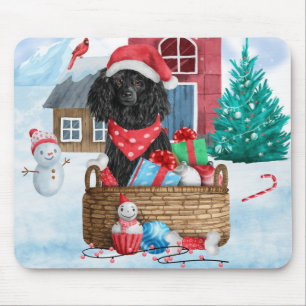 Alfombrilla De Ratón Perro Caniche en casa de Navidad con nieve