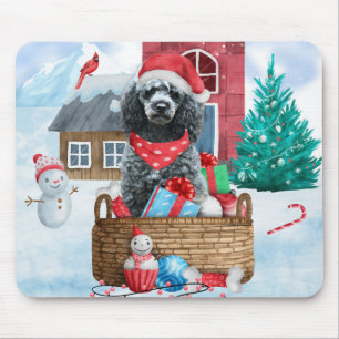 Alfombrilla De Ratón Perro Caniche en casa de Navidad con nieve