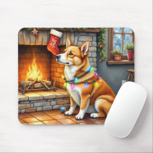 Alfombrilla De Ratón Perro Carolina Chimenea con Luces de Navidad