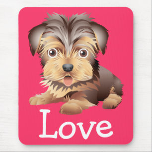 Alfombrilla De Ratón Perro Cartoon Yorkshire Terrier Cachorro Rosa Amor