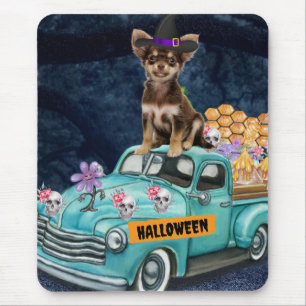 Alfombrilla De Ratón Perro Chihuahua Halloween Camión Noche Espeluznant