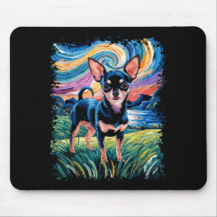 Alfombrilla De Ratón Perro Chihuahua Liso Negro y Canela Noche Estrella