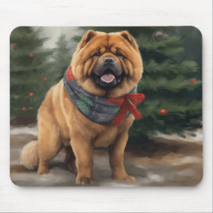 Alfombrilla De Ratón Perro Chow Chow en Navidad con Nieve