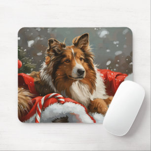 Alfombrilla De Ratón Perro Collie áspero Navideño Festivo