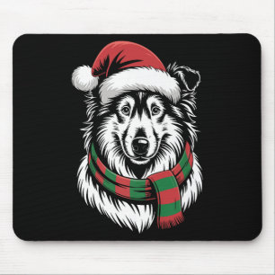Alfombrilla De Ratón Perro Collie Áspero Navideño Sombrero Santa Bufand