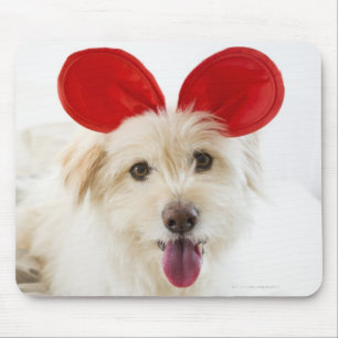 Alfombrilla De Ratón Perro con orejas de juguete en la cama