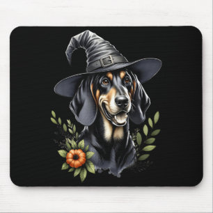 Alfombrilla De Ratón Perro Coonhound Negro Y Canela De Halloween Acuare