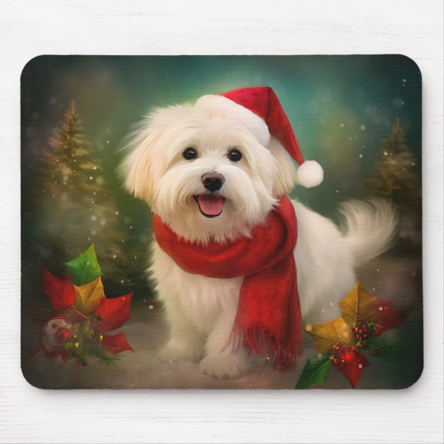 Alfombrilla De Ratón Perro Coton De Tulear en Navidad con Nieve (Frente)