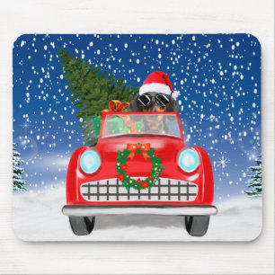 Alfombrilla De Ratón Perro Dachshund conduciendo coche en Navidad con n