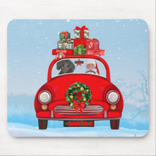 Alfombrilla De Ratón Perro Dachshund en coche con Papá Noel