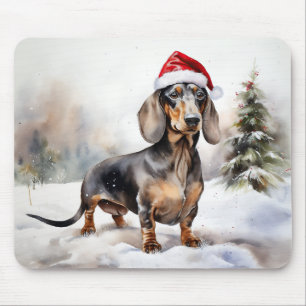 Alfombrilla De Ratón Perro Dachshund en Navidad con Nieve
