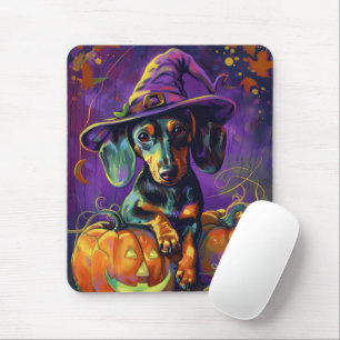 Alfombrilla De Ratón Perro Dachshund espeluznante de Halloween Bruja y