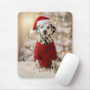 Alfombrilla De Ratón Perro dálmata con un suéter rojo de Navidad