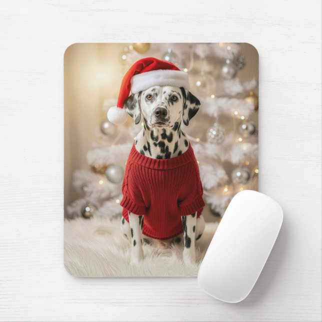 Alfombrilla De Ratón Perro dálmata con un suéter rojo de Navidad (Con ratón)