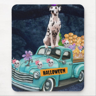 Alfombrilla De Ratón Perro dálmata Halloween Camión Noche Espeluznante