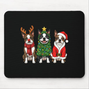 Alfombrilla De Ratón Perro de Boston Retro Navidad Santa Reno