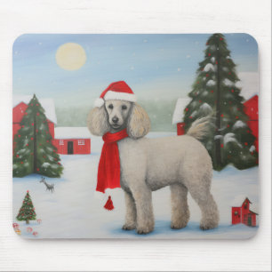 Alfombrilla De Ratón Perro de caniche en Navidades de nieve