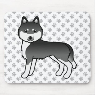 Alfombrilla De Ratón Perro De Caricatura Sinuoso Y Blanco Siberiano Neg