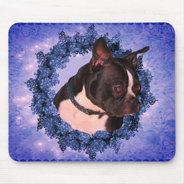 Alfombrilla De Ratón Perro de flores de Boston Terrier (Frente)