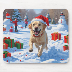 Alfombrilla De Ratón Perro de Labrador corre en nieve con Gorra de Navi