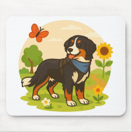 Alfombrilla De Ratón Perro de montaña de Berna lindo con girasol y mant