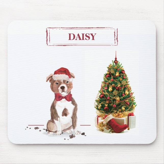 Alfombrilla De Ratón Perro de Navidades divertidos de Staffordshire Bul (Frente)