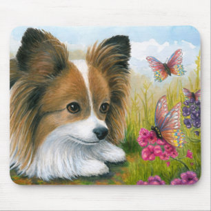 Alfombrilla De Ratón Perro de Papillon del perro 123 con las mariposas